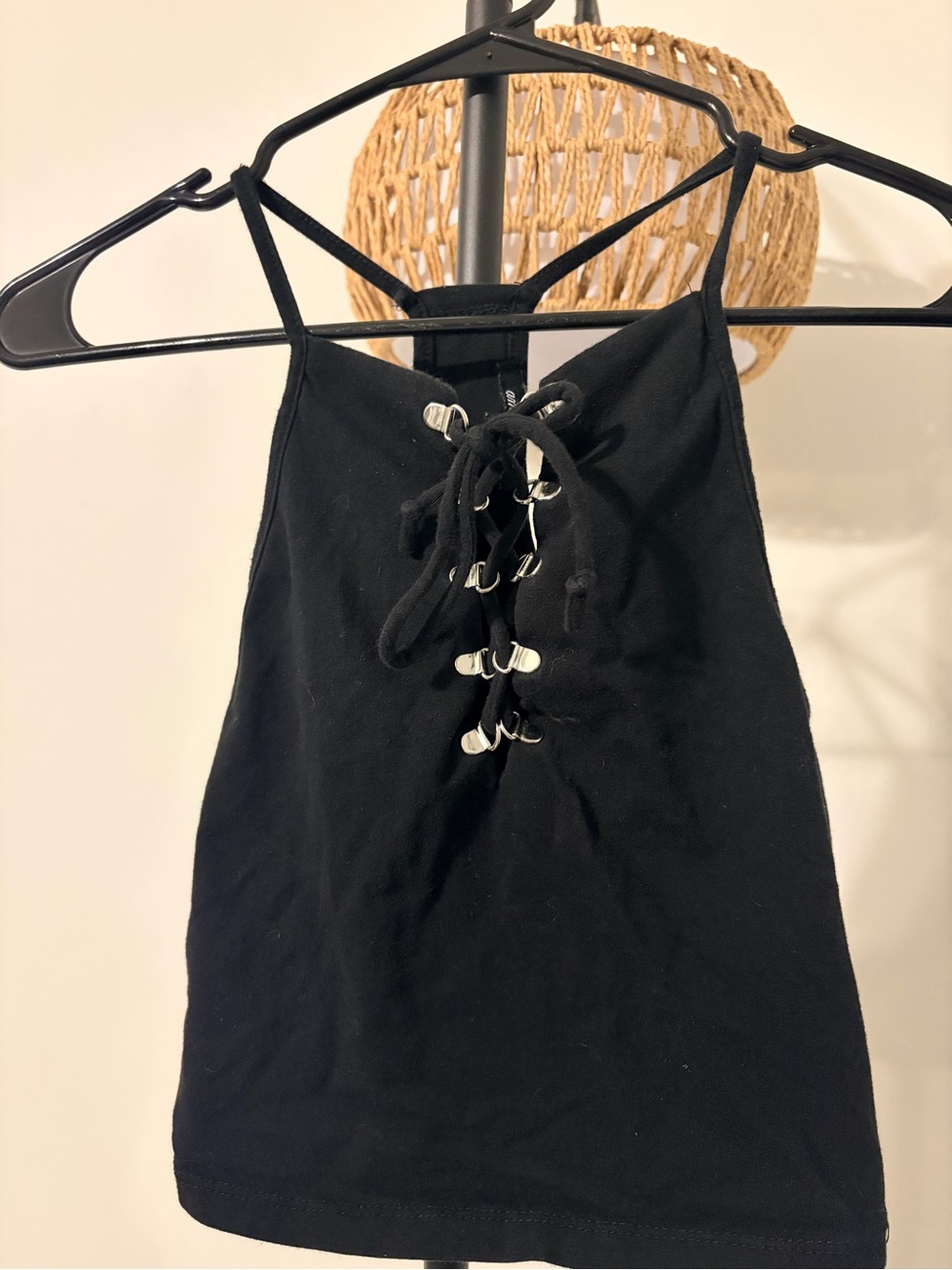Ambiance Black Lace-Up Halter Camisole